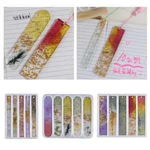 DIY crystal resin bookmark silicone mold set with gold leaf and dried flowers