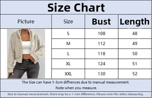 Size chart for cropped plush hooded jacket with bust and length measurements in centimeters