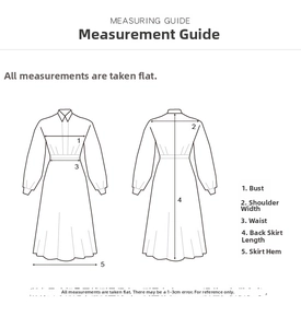 Guide des tailles montrant poitrine, épaules, taille et longueur de la robe longue
