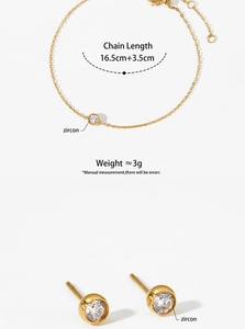 Detailed size specifications for the gold zircon jewelry set with bracelet and earrings
