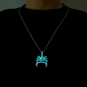 Luminous scorpion pendant necklace for men with glowing blue-green light effect