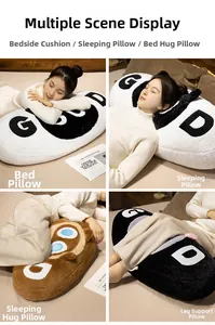 Detailed views of multi-functional plush cat pillows used as headrest and back support