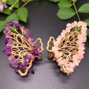 Natural Crystal Butterfly Hair Claw Clip Alloy Metal Hollow Out Handmade Hair Accessories For Women