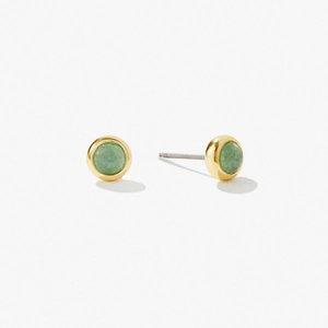 Double Layered Necklace Round Green Aventurine Stone Pendant Figaro Chain Copper 24K Gold Plated Vintage For Women