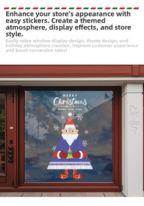 Detail of Santa Claus static window cling with Merry Christmas text on glass