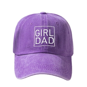 Vintage washed purple cotton baseball cap with white embroidered Girl Dad text design