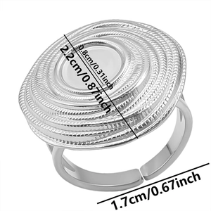 Detailed view of adjustable stainless steel ring with 2.2cm oval textured surface