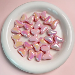 Pink AB iridescent acrylic bow beads for DIY phone chains and jewelry making
