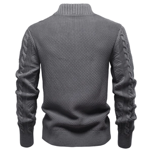 Giacca in maglia grigio scuro da uomo con trama a nido d'ape e finiture a costine