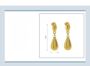 Detailed spec sheet of 18K gold plated stainless steel teardrop earrings 36x11mm