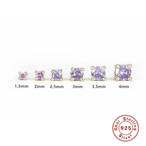 Set of 6 lavender purple zircon 925 sterling silver stud earrings in varying sizes