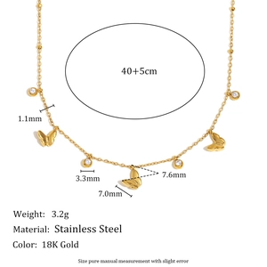 18K gold plated stainless steel butterfly zircon necklace with size specifications