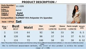 Size chart detail for apricot gold velvet hoodie and shorts two-piece lounge set