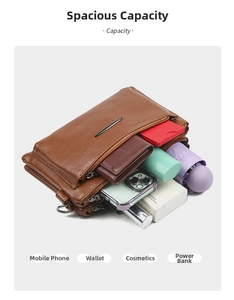 Macro view of brown lychee grain leather bag showing large capacity for essentials