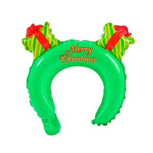 Green Merry Christmas foil balloon headband with festive gift box topper for party decor