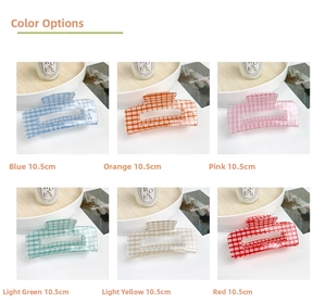 Collection of 10.5cm acrylic shark hair clips featuring classic checkered patterns in six colors