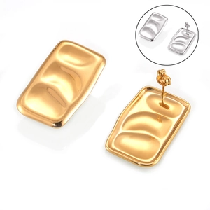 Modern rectangular layered concave earrings in gold and silver stainless steel finish