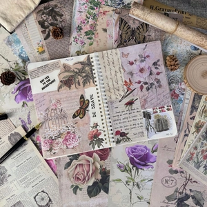 Vintage scrapbooking material paper with butterfly and floral patterns for junk journals