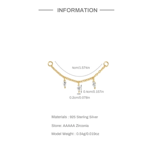 Détail de boucles d'oreilles longue chaîne en argent 925 avec zircons marquises brillants