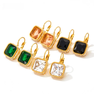 French vintage geometric earrings with square crystals and pavé zircon detailing