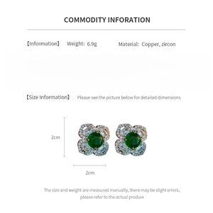 Detailed specs for vintage flower earrings made of copper, zircon, and silver needles