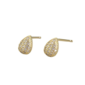Gold plated water drop stud earrings with micro paved cubic zirconia crystals