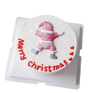Décoration de gâteau de Noël avec figurine Père Noël 3D et texte Merry Christmas en crème