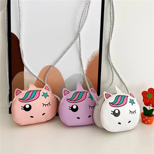 Cute unicorn crossbody bags for girls in pink, purple and white colors with braided straps