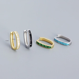 French vintage hoop earrings with colorful enamel stones in gold and silver finish