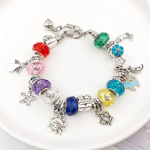 Colorful faceted resin beads bracelet with 13mm charms and Just for you star pendant