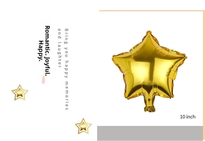 Detailed 10 inch star shaped gold foil balloon with a shiny reflective metallic finish