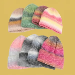 Rainbow tie-dye gradient knit beanies in 8 colors for winter warmth and fashion