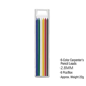 Detailed set of 6-color 2.8mm woodworking pencil refills in a compact plastic case