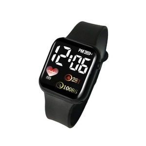 Square black LED digital sports watch with heart icon for couples and students