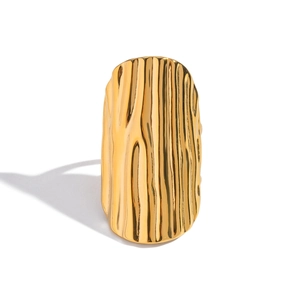 Golden 18K gold-plated stainless steel ring featuring unique wavy bark texture pattern