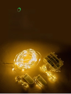 Detail of warm white LED copper wire fairy lights with different battery box controllers