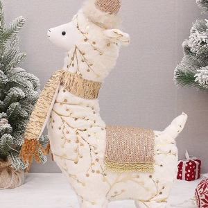 Weihnachts Plüsch Alpaka Puppe Ornament festliche Tischdeko weiß gold Stofftier süß