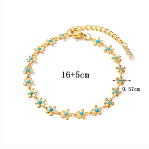Necklace And Bracelet Jewelry Accessory Gold Plated Stainless Steel Blue Flower Floral Drip Oil Sweet Elegant For Women