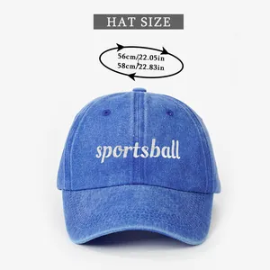 Size chart showing adjustable head circumference of 56-58cm for the sportsball baseball cap
