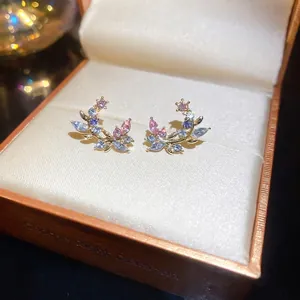 French vintage crescent tassel earrings with multicolored cubic zirconia on golden base