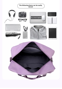 Large capacity purple travel bag with wet and dry separation for gym and short trips