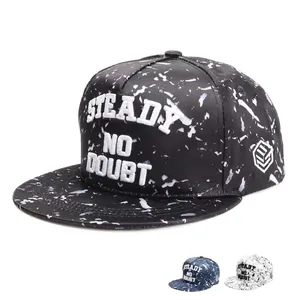 Cotton Baseball Cap Flat Brim Marble Splatter Print Steady No Doubt Textured Embroidery Snapback Hip Hop Streetwear Adjustable