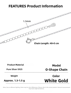 Detail view of 925 sterling silver O-chain showing 1.5mm width and S925 hallmark