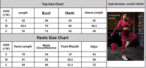 Detailed size chart for women's seamless two-piece yoga set with crop top and leggings