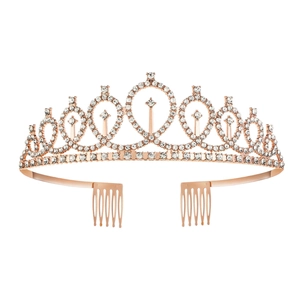 Close-up of sparkling rose gold rhinestone crown showing intricate crystal details
