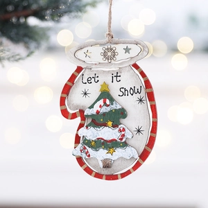 Décoration de Noël en bois forme gant avec sapin et texte Let it Show festif