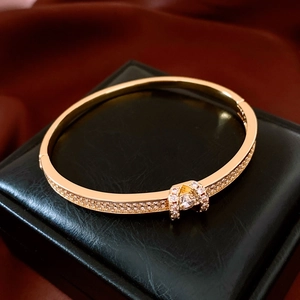 Detailed close-up of 18K gold plated oval bangle featuring rows of pave-set micro crystals