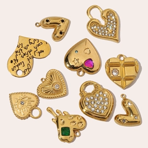 French vintage gold heart pendants with rhinestones and enamel detailing for necklaces