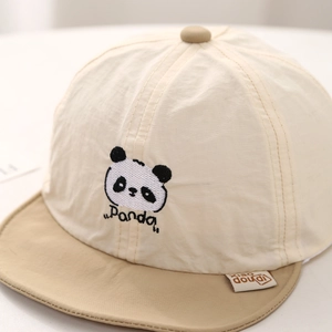 Toddler panda embroidery baseball cap in beige and brown quick-dry sunshade fabric
