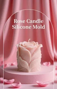 Macro view showing detailed petal texture of a rose candle made from silicone mold